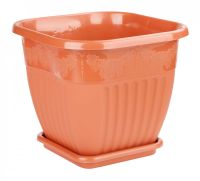 Миниатюра: Горшок для цветов пласт. 8л (260*260*225мм), с поддоном квадратный Лозанна коричневый (16)