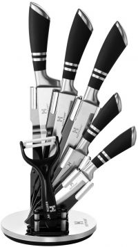 Миниатюра: Набор ножей нерж. 6пр (5 ножей, овощечистка) на акрил. подставке, черные ручки