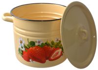 Миниатюра: Кастрюля эм. 9л, эм. крышка, цилиндр Клубника садовая палевая с петлей (2)