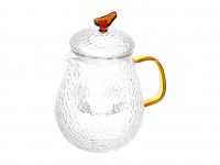 Миниатюра: Чайник заварочный стекло 600мл, рельефный, ручки под бронзу Zeidan