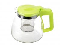 Миниатюра: Чайник заварочный 900мл жаропрочное стекло деколь мет. фильтр зеленый (24)