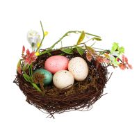 Миниатюра: Корзинка пасхальная с яйцами и цветами ротанг, пенопласт 12*12см