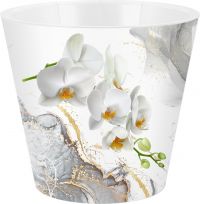Миниатюра: Горшок для цветов пласт. 1,6л (160*160*145мм), дренаж. вставка Orchid Deco белая орхидея (16)