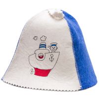 Миниатюра: Шапка для бани войлок Морячок детская бело-синяя