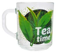 Миниатюра: Кружка 200мл стекло зеленый чай Время чая (20)@