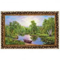Миниатюра: Картина 30*40см репродукция золотая рама Лодка на берегу озера