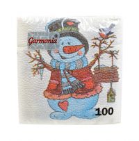 Миниатюра: Салфетки бумажные 24*24см 100шт НГ Снеговик