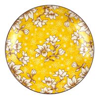 Миниатюра: Тарелка обеденная 25,4см фарфор лунная форма Цветы на желтом (24)