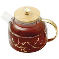 Миниатюра: Чайник заварочный стекло 1000мл, бамбук крышка с ручкой кристалл, декор под золото Zeidan