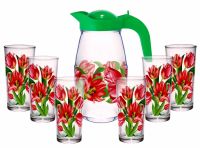 Миниатюра: Набор для воды 7пр (кувшин с крышкой, 6 стаканов) стекло Тюльпаны (3)