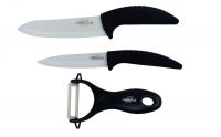 Миниатюра: Набор ножей керамика 3пр (шеф-нож 15см, нож 7см, овощечистка), пласт. черные ручки BartonSteel