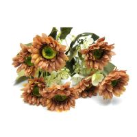 Миниатюра: Цветы искусственные Букет Хризантема 7шт 34см бежево-коричневый DQ23-3@