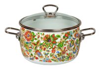 Миниатюра: Кастрюля эм. 3л (20см), ст. крышка нерж. ручки сфера с ободком индукция Imperio белоснежная деколь