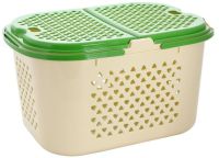 Миниатюра: Корзина для продуктов и вещей пласт. 23л (450*330*250мм) бежевая с зеленой крышкой (5)