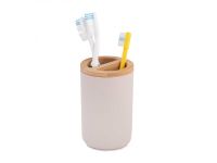 Миниатюра: Подставка для зубных щеток пласт. 73*73*113мм, бамбук вставка Бамбук бежевый