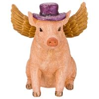 Миниатюра: Фигурка-копилка 14*11см пластик Свинка с крыльями в шляпе@