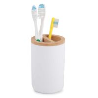 Миниатюра: Подставка для зубных щеток пласт. 73*73*113мм, бамбук вставка Бамбук белый (18)