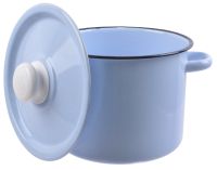 Миниатюра: Кастрюля эм. 3,5л, эм. крышка с пласт. кнопкой, цилиндр серо-голубая