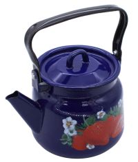 Миниатюра: Чайник эм. 2,3л, эм. крышка с петлей, деколь Клубника садовая кобаль (синий)