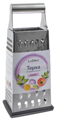 Миниатюра: Терка нерж. 22см, 4 грани, нерж. ручка, противоскользящий уплотнитель, цвет микс