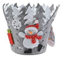 Миниатюра: Корзинка фетр 18см новогодняя серая Снеговик с подарком