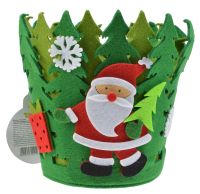 Миниатюра: Корзинка фетр 18см новогодняя зеленая Дед Мороз с елкой