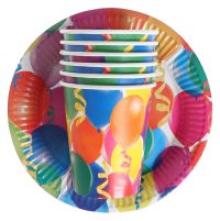 Миниатюра: Набор бумажной посуды 12пр (6 тарелок, 6 стаканов) Праздник. Воздушные шары и серпантин