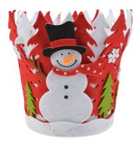 Миниатюра: Корзинка фетр 18см новогодняя красная Веселый снеговик