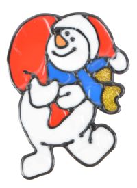 Миниатюра: Наклейка на стекло 12см силикон Снеговик с мешком