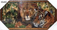 Миниатюра: Картина гобелен 30*60см Лев и тигр @