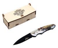 Миниатюра: Нож складной (туристический) 7см (общая 12,6см), пласт. ручка подароч. коробка Медведь