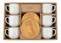Миниатюра: Набор чайный 12пр 200мл Ромбовый орнамент на бамбуковых блюдцах фарфор