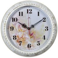 Миниатюра: Часы настенные 28,5см, корпус белый с золотом Акварельные розы (10)