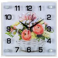 Миниатюра: Часы настенные стекло 25*25см Корзина с цветами (10)