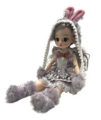 Миниатюра: Кукла (шарнирная) в нарядном платье с шапочкой с ушками в меховых сапожках 32*13см пакет LH810