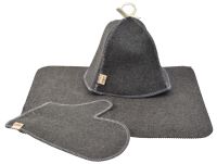 Миниатюра: Комплект для бани войлок 3пр (шапка, коврик, рукавица) Классика в упаковке, темно-серый