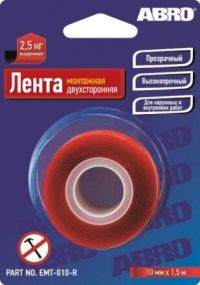 Миниатюра: Лента клейкая (скотч) двусторонняя 20мм*1,51м, прозрачная сверхпрочная ABRO