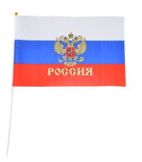 Миниатюра: Флаг Российский 20*30см с гербом, с ручкой@