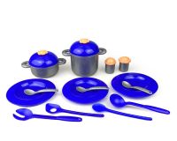 Миниатюра: Набор посуды №6  20дет.(б.кастрюля, мал.кастрюля,солонка, перечница,тарелки, приборы)  09172