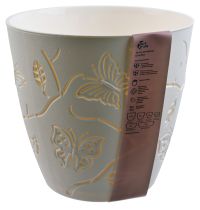 Миниатюра: Горшок для цветов пласт. 5,3л (225*225*208мм), круглый Butterflies молочный туман (10)