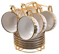 Миниатюра: Набор чайный 12пр 220мл фарфор на мет. подставке White gold