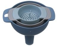 Миниатюра: Набор воронок пласт. 4пр (воронки 8,5*8см; 10*9см; 12,5*10см), с ситом d4,5см, цвет микс