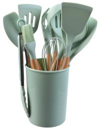 Миниатюра: Набор кухонных принадлежностей силикон, нейлон 11пр в пласт. подставке, дер. ручки, цвет микс