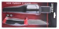 Миниатюра: Нож туристический нерж. 9,5см (21см с ручкой), нетонущий, прорезин. ручка, пласт. чехол