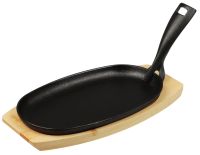 Миниатюра: Сковорода чугун 240*135мм, съемная чугун ручка, бамбук.подставка, сервировочная для подачи SATOSHI