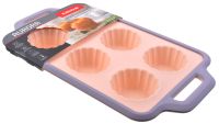 Миниатюра: Форма для выпечки силикон 34*19,5*3см, 6 кексов, с ручками, с мет. рамкой AURORA