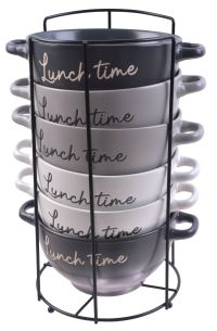 Миниатюра: Набор бульонниц 6шт 650мл Время ланча керамика на мет. подставке (6)