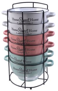 Миниатюра: Набор бульонниц 6шт 650мл Сан-тропе керамика на мет. подставке (4)