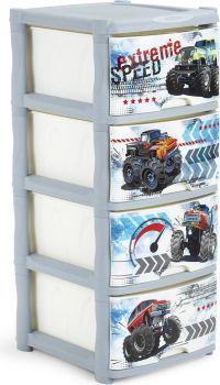 Миниатюра: Комод пласт. 4-х секционный (50*41,5*55,5см), на колесиках Play with Me Super Truck серебрянный
