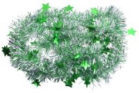 Миниатюра: Мишура 2м тонкая со Звездами Двухцветная Серебро+зеленый 6133-20